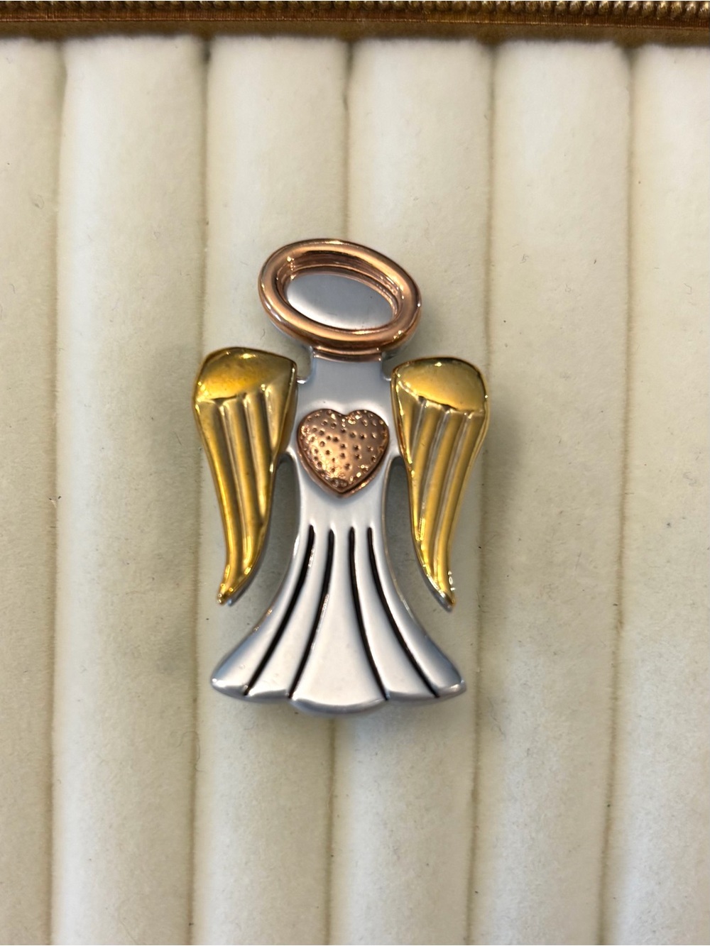 Vintage Avon Angel Brooch Copper Heart Pewter Gold‎ Silver Tone Signed Faith